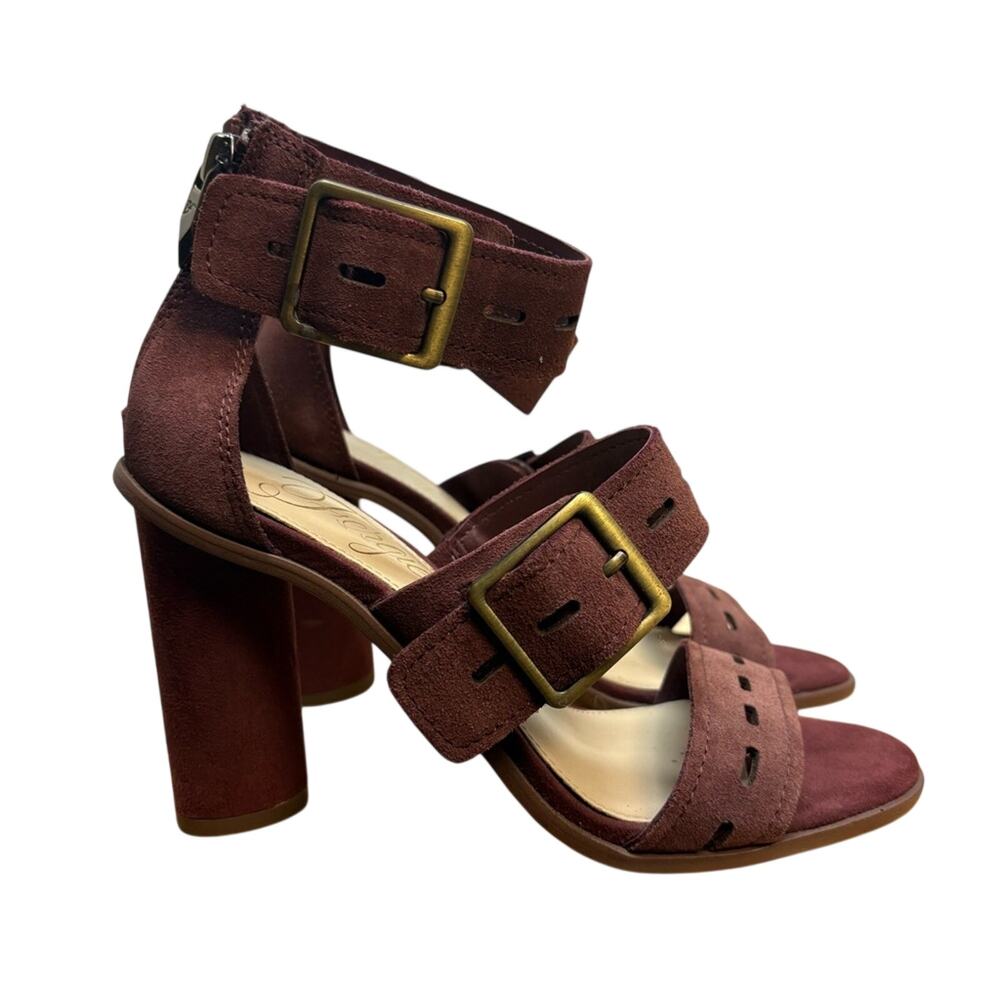 Y2K Fergie Merlot Suede Gold Buckle Ankle Strap Platform Sandal Women’s Size 6